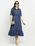 Rudra Bazaar Blue A-Line Striped Kurta
