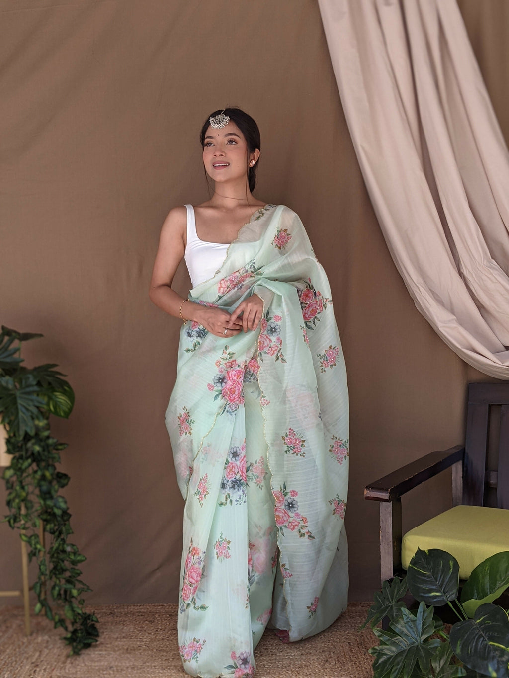 Vamsee Khadi Khatali Green Khadi Organza Saree