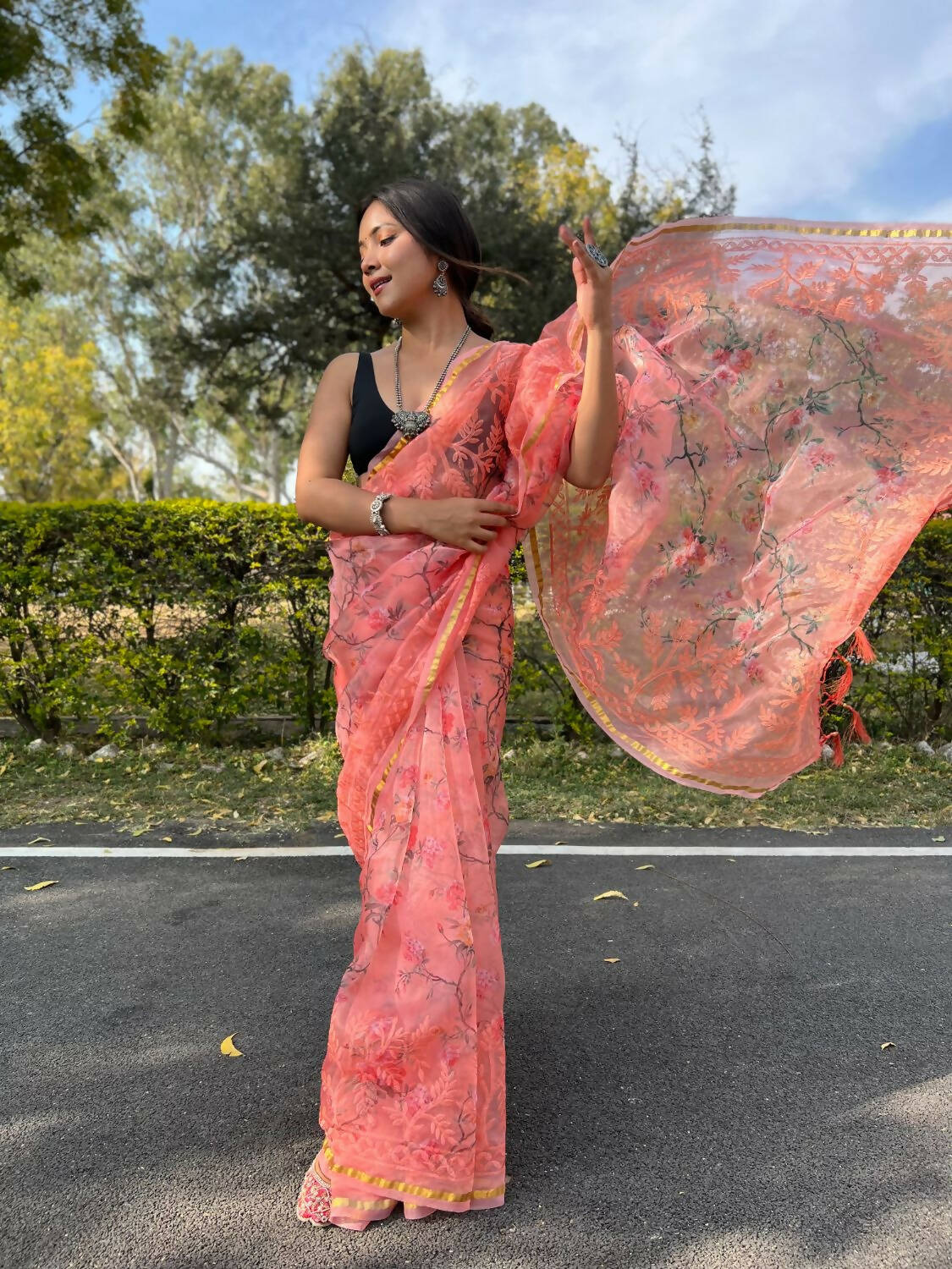 Vamsee Peach Organza Saree