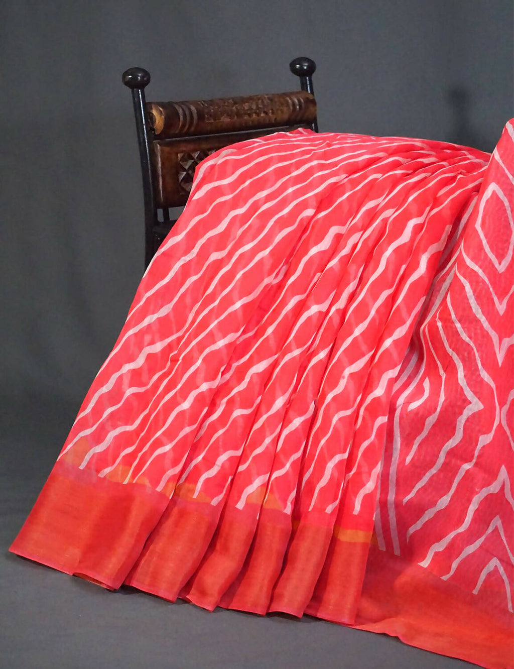 Shades Of Peach Mix Orange With Lehariya Design Semi Chanderi Saree By Gayathri Reddy Designer Studio