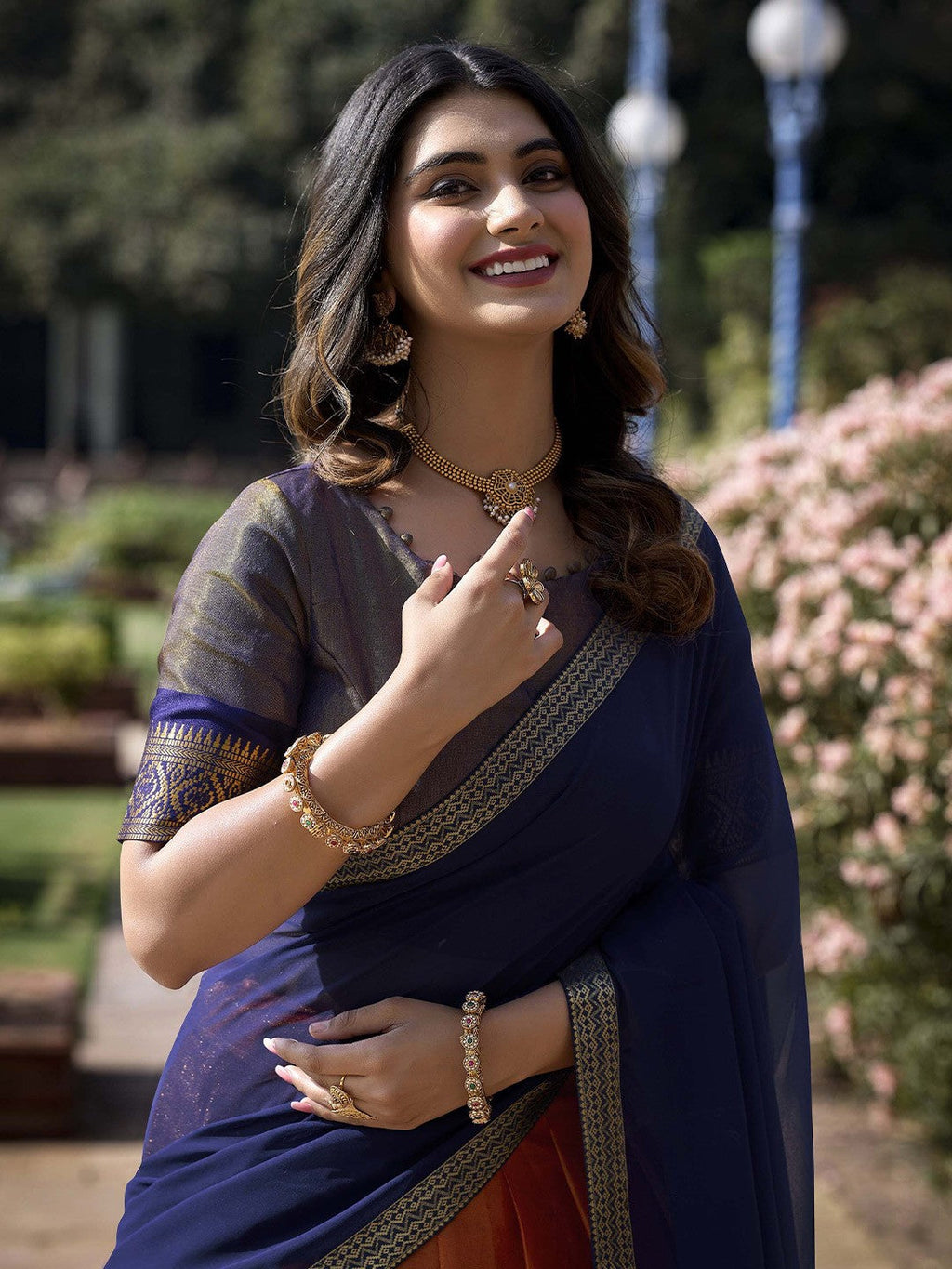 Evanik Women South-Style Kanchipuram Silk Stitched Lehenga With Unstitched Blouse & Dupatta