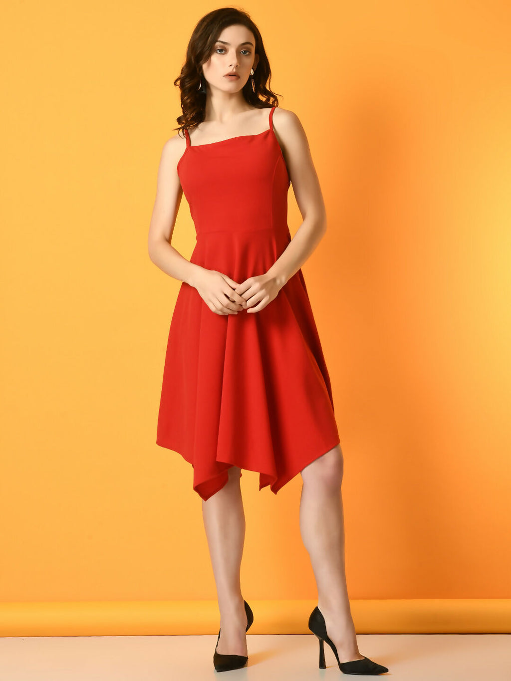 Myshka Women's Red Solid Party Dress