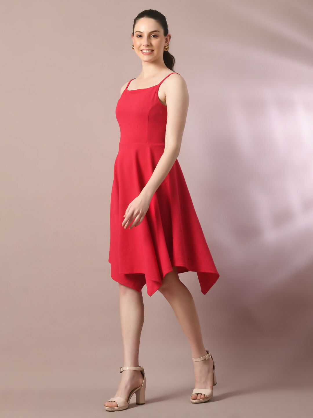 Myshka Women's Pink Solid Shoulder Straps Fit and Flare Party Dress