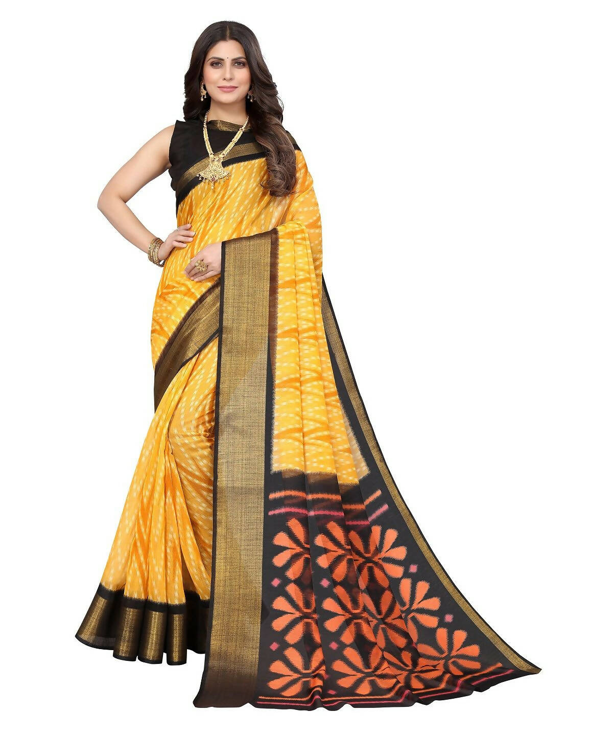 Vamika Cotton Yellow Jari Border Bollywood Style Saree (DINO YELLOW)