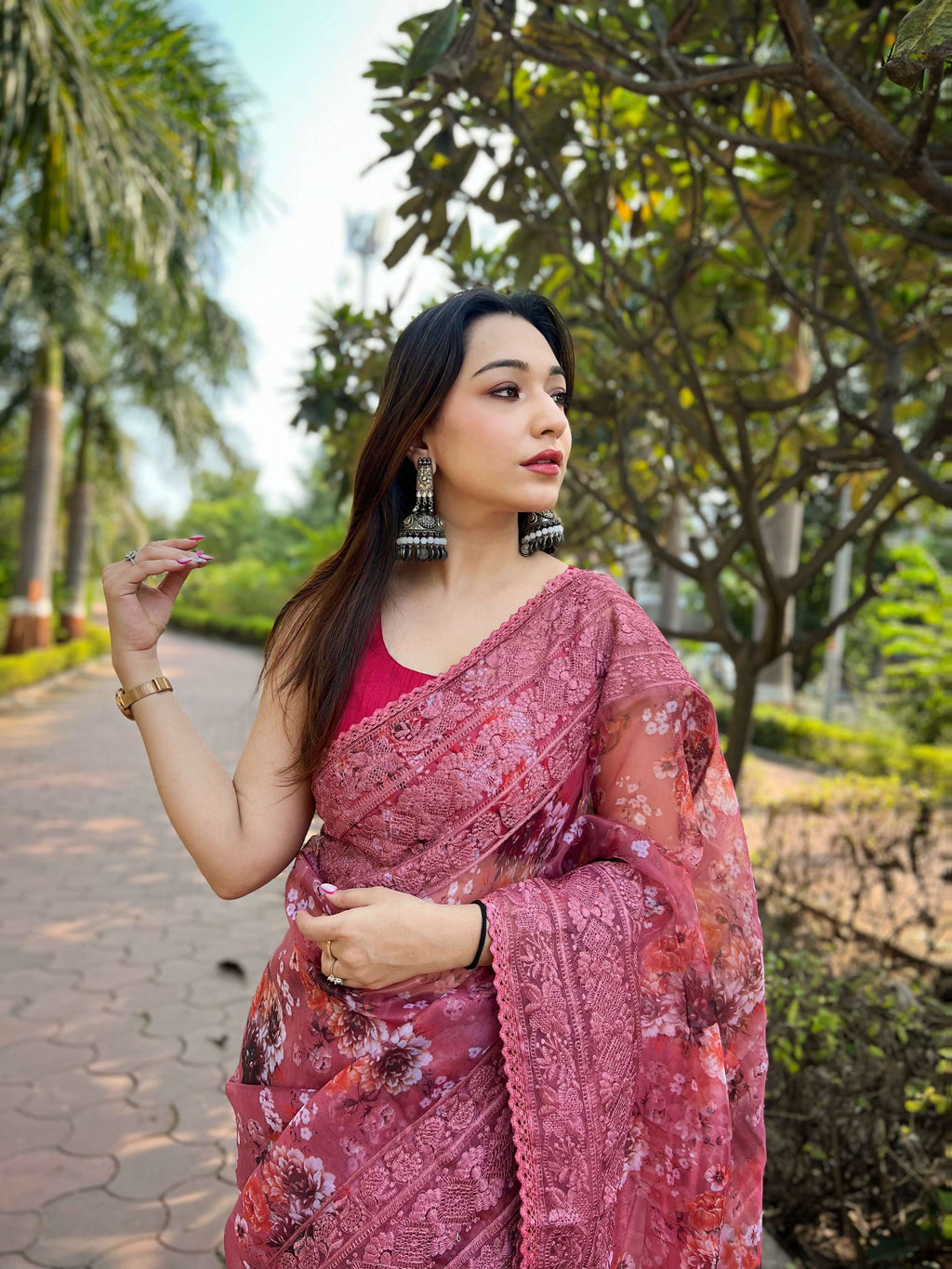 Vamsee Gunjan Pink Organza Saree