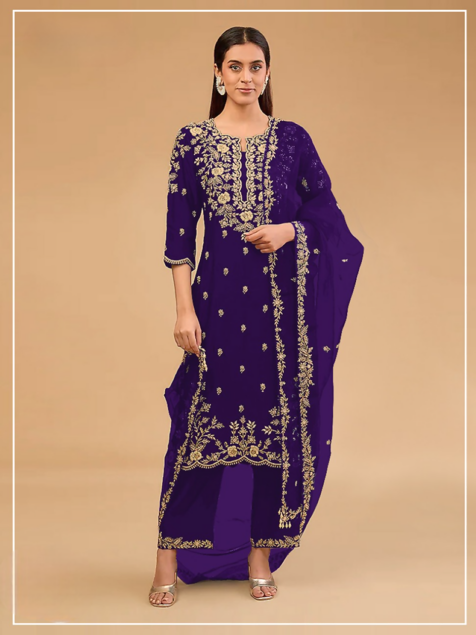 Anaita D Blue Vichitra Suit with Embroidered & Multi Thread Zari Work