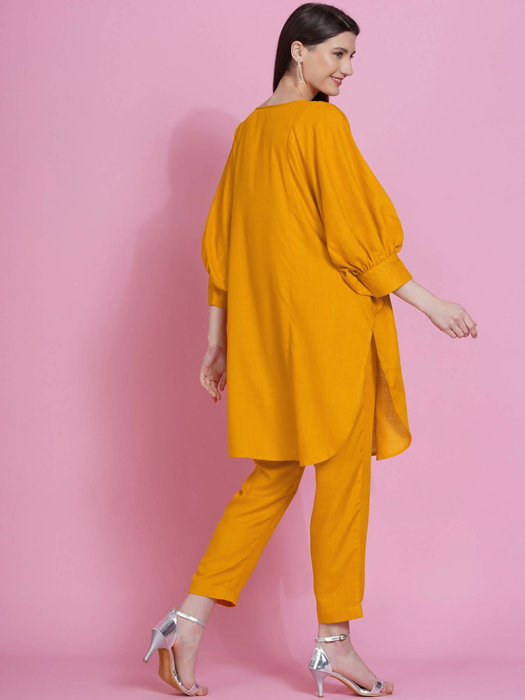 Women Republic Yellow Rayon Boxed Kurta With Pants