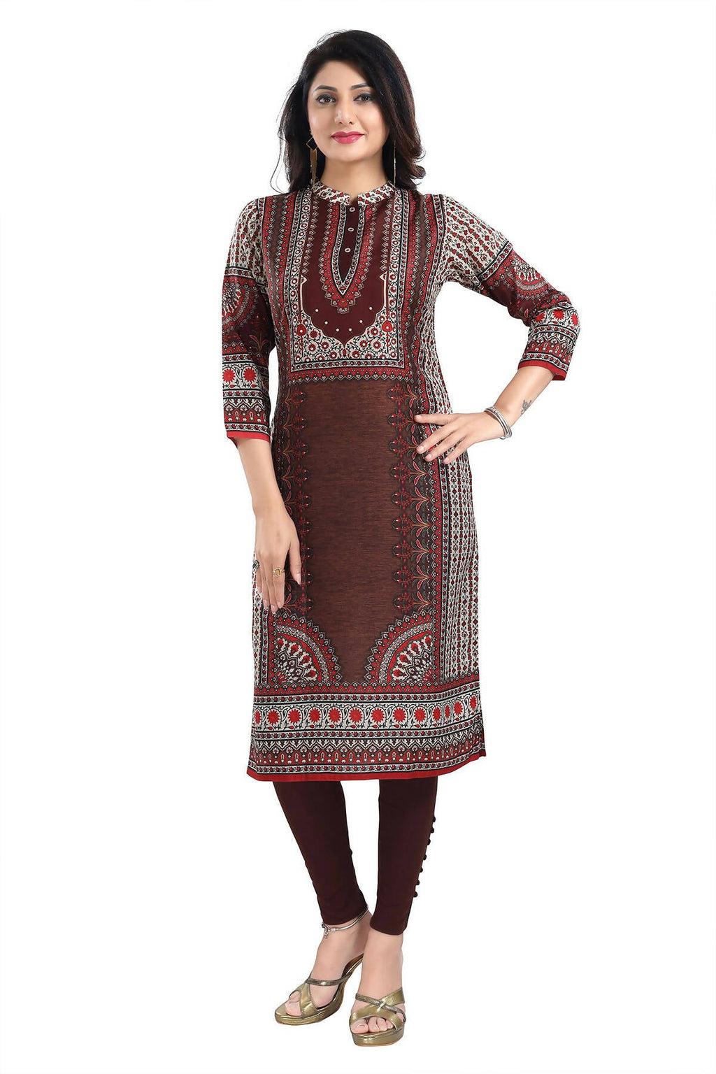 Snehal Creations Beautiful Brown Digital Print Masleen Long Kurti Tunic