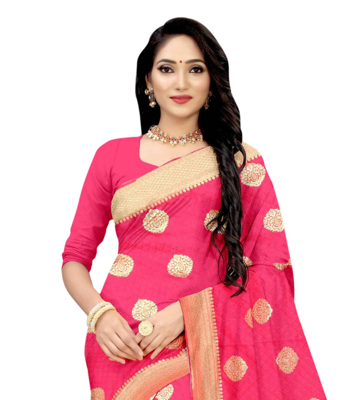 Vamika Weaving Banarasi Jacquard Pink Saree