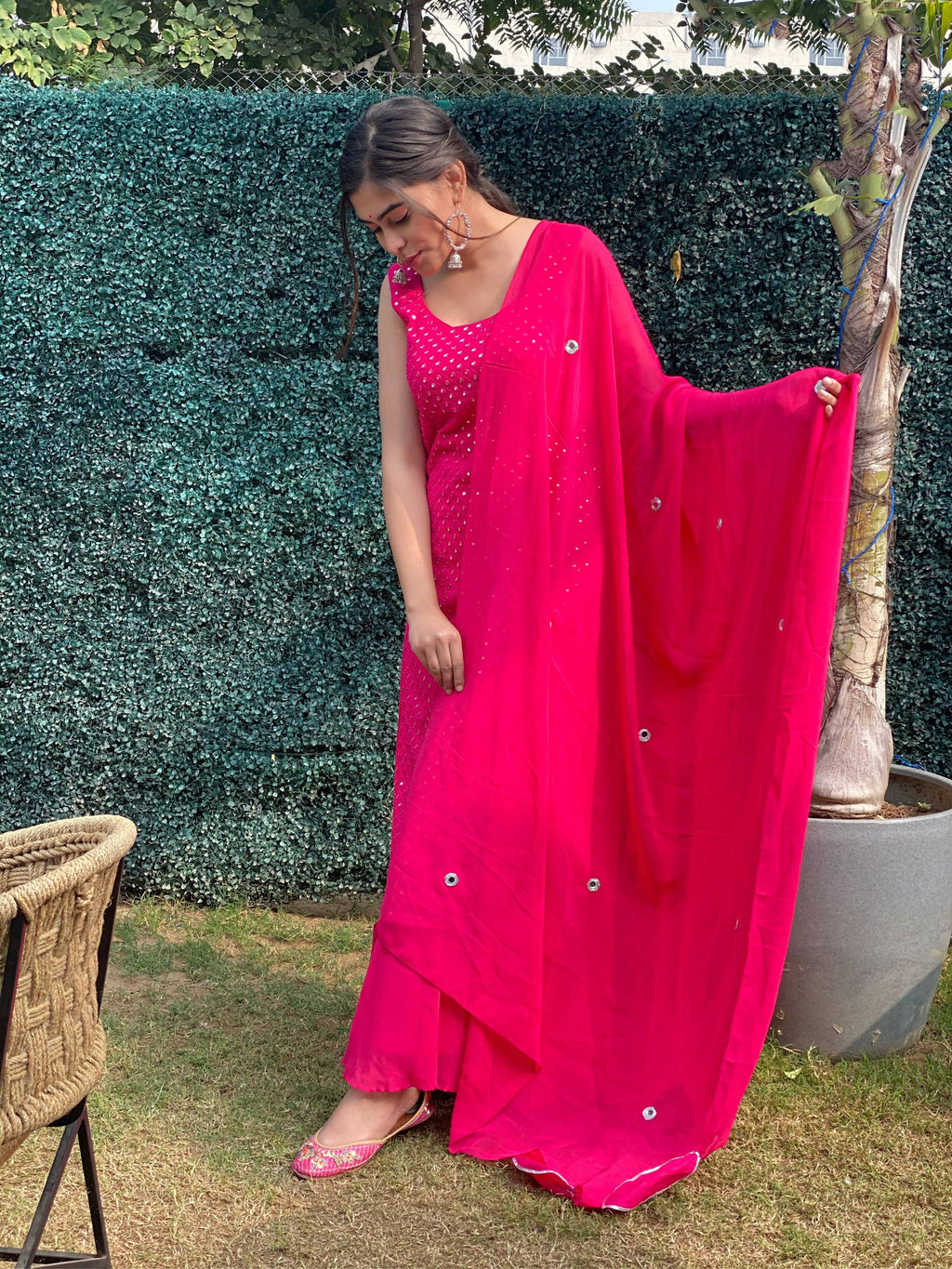 Partywear Designer Pink Georgette Palazzo Suit - Anbazaar