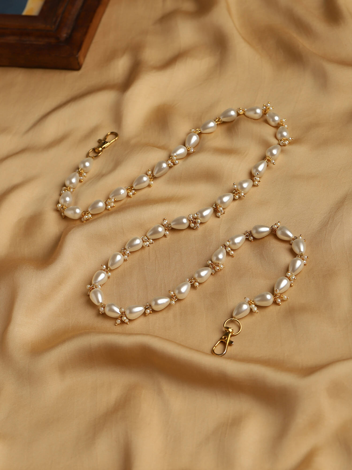 Gold-Toned White Embellished Mask Chain - Ruby Raang