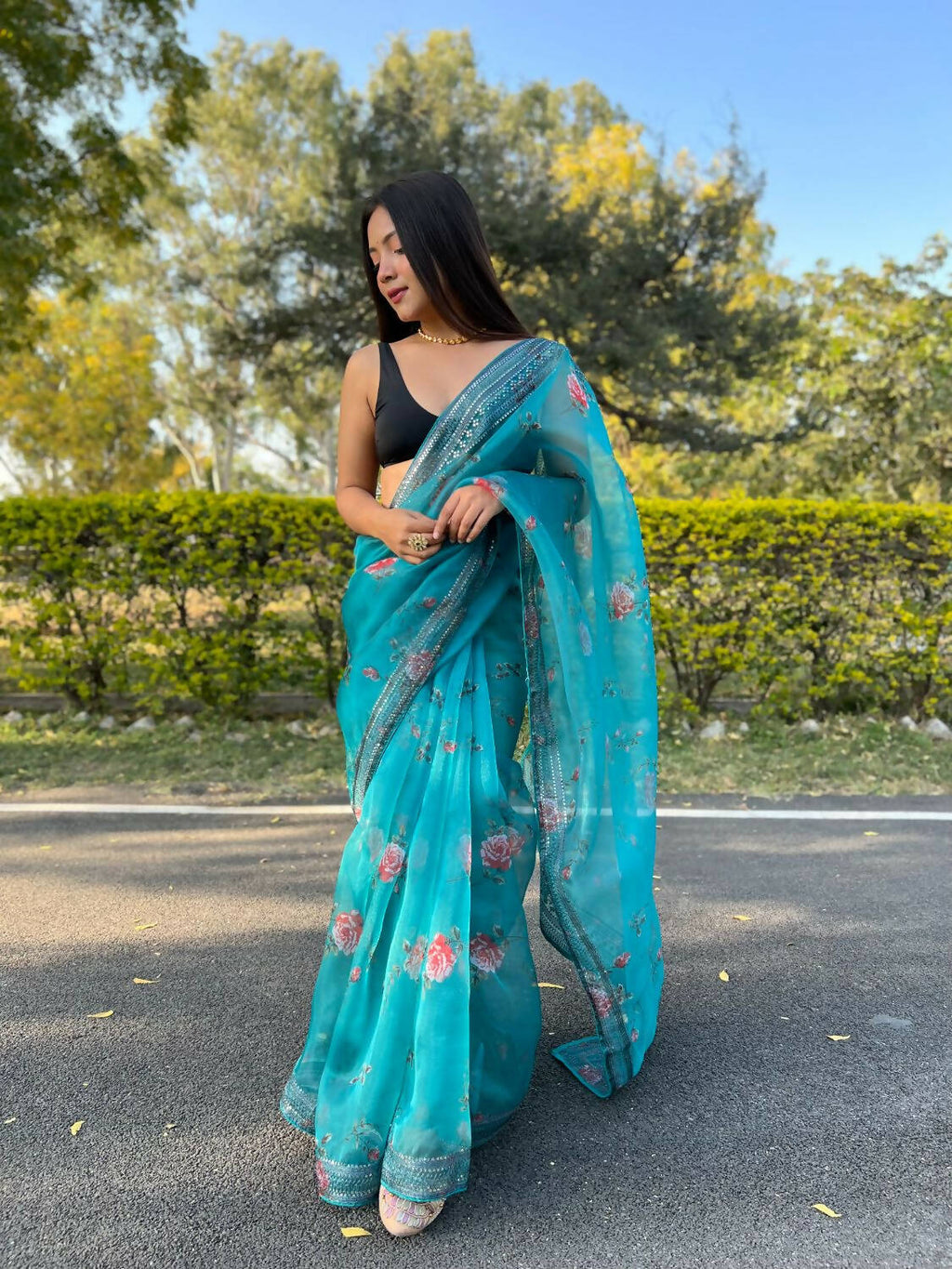 Vamsee Sky Blue Organza Saree