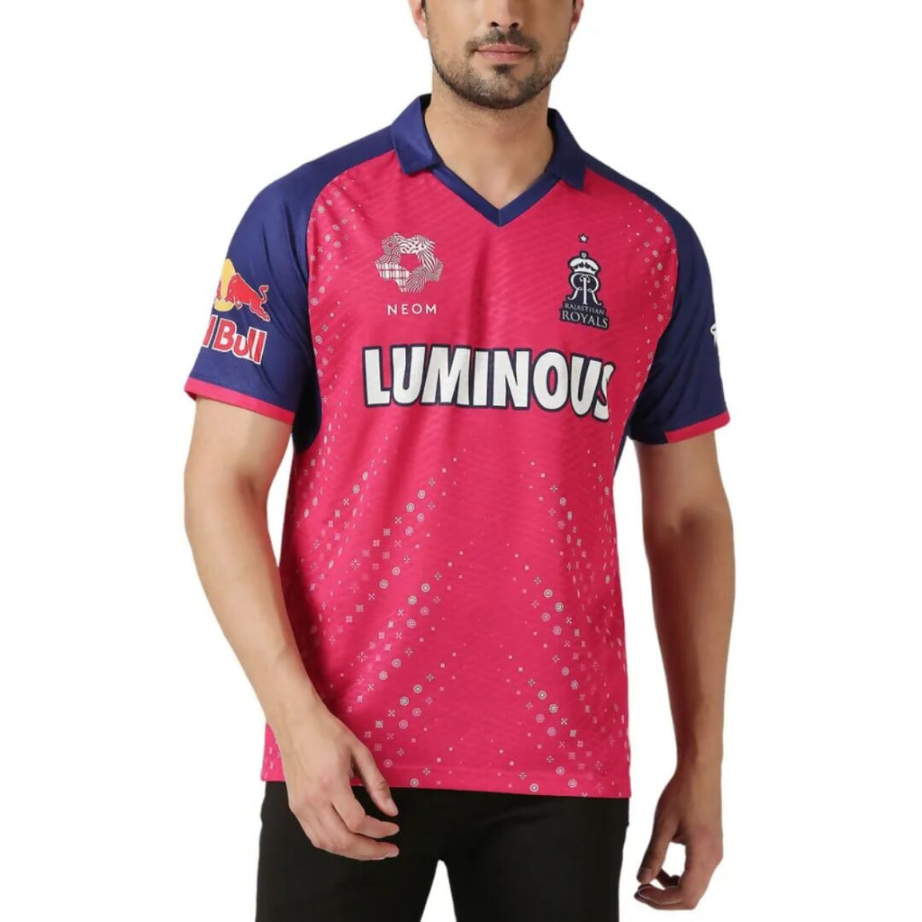 Rajasthan Royals Men Pink Typography Printed Half Sleeves Jersey IPL, T20