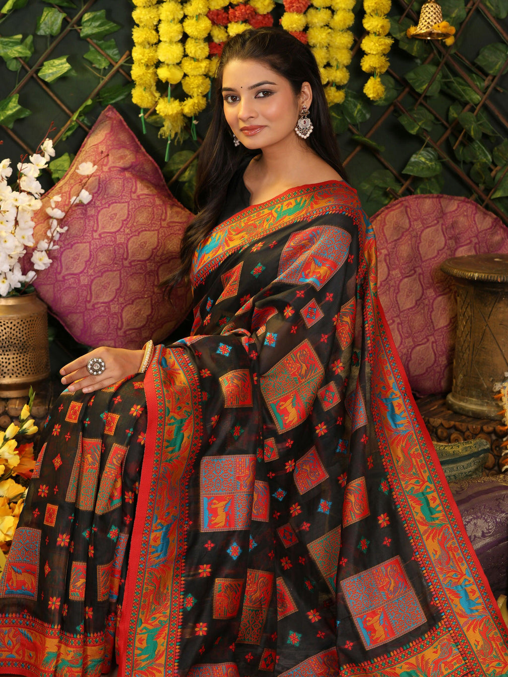 Shree Shyam Fashion Linen Cotton Black Saree