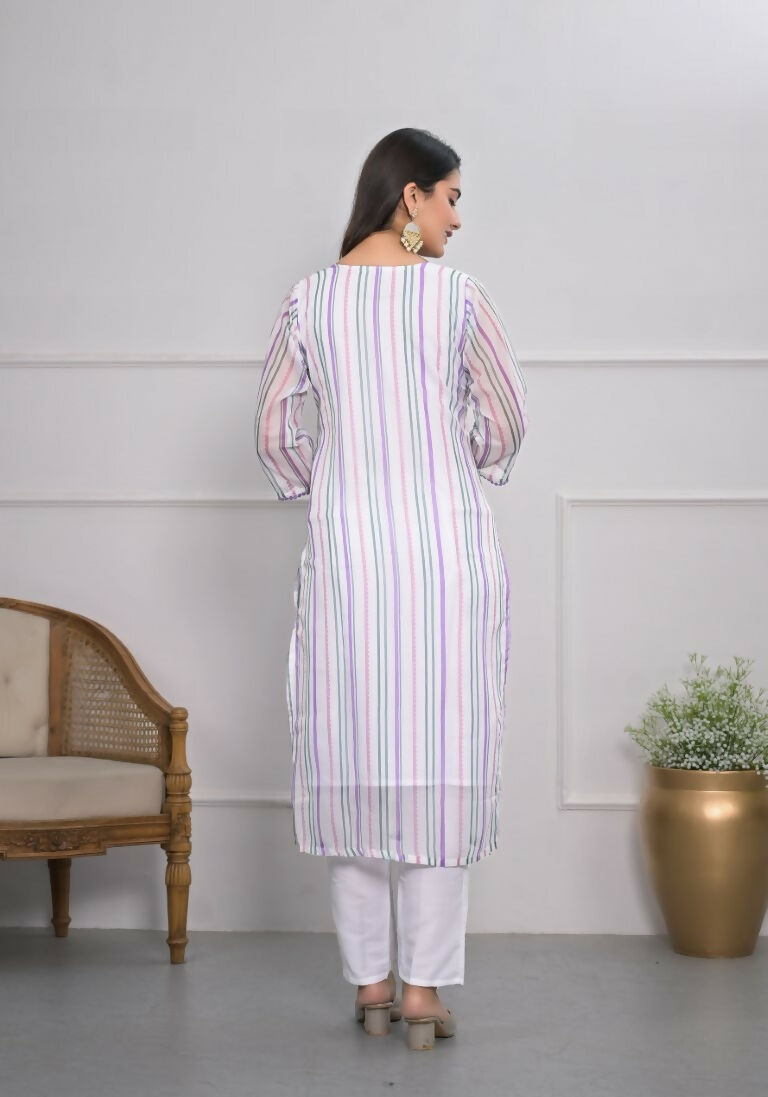 White Viscose Silk Embroidery with Thread and sequence Stitched Suit With Dupatta - Tanisha