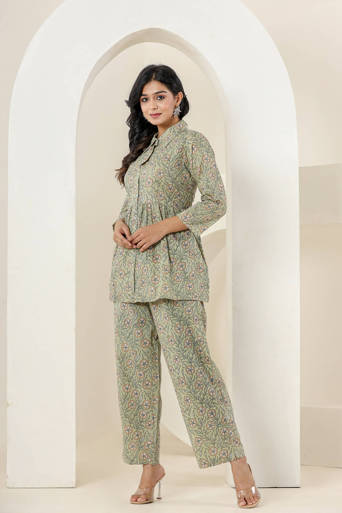 Kaajh Women's Green Printed Cotton Co-ord Set
