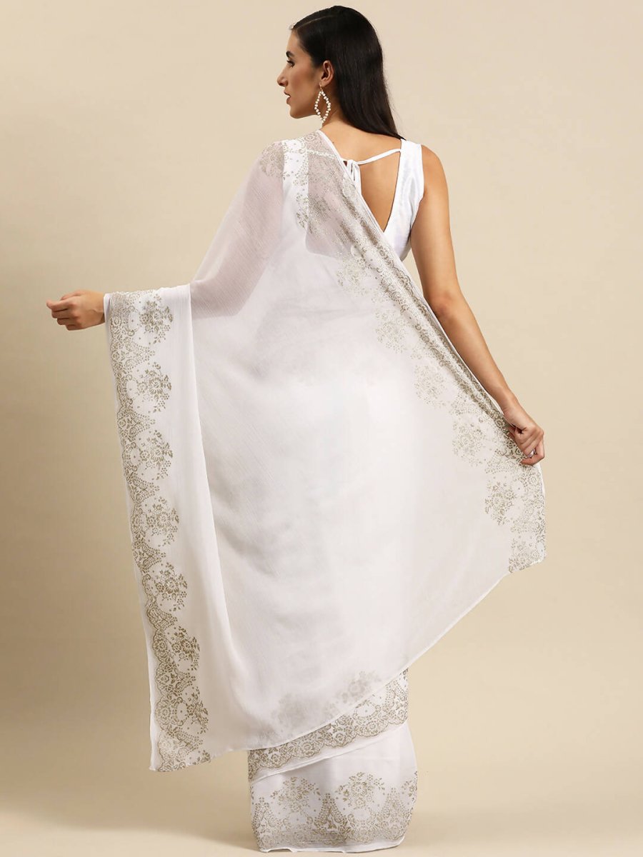 Ahalyaa Women's Traditional Semi Stitch Saree - White