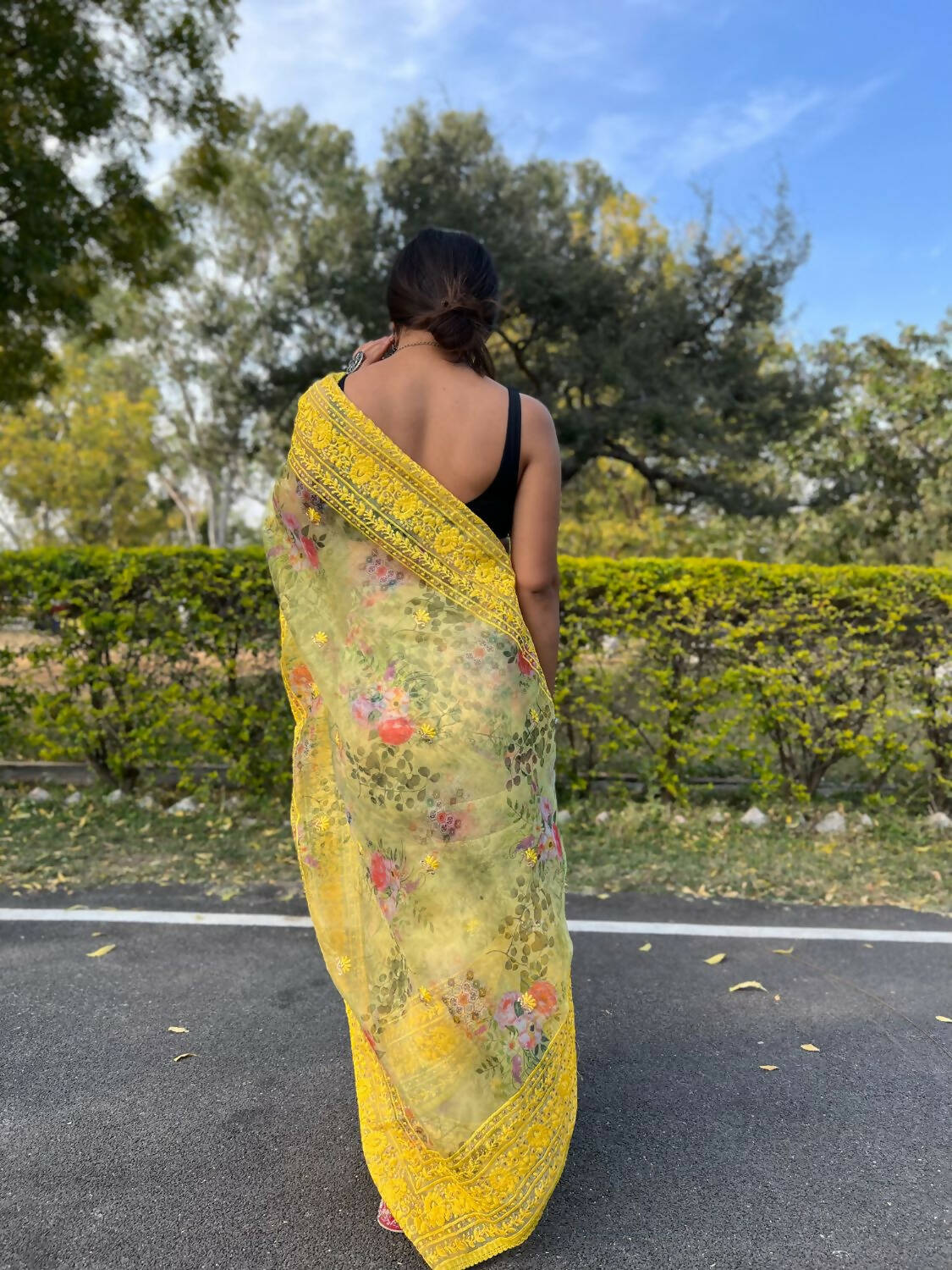 Vamsee Yellow Organza Saree