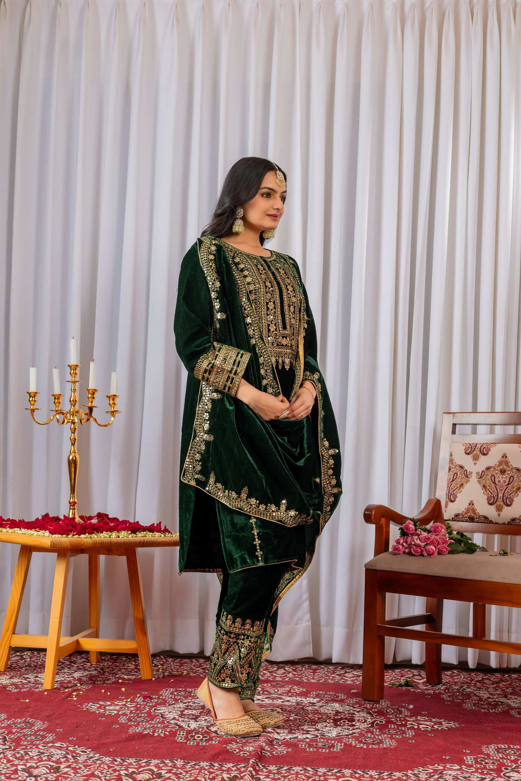 Teeya Creation Green Color Velvet Designer Embroidery Work party Wear Suit