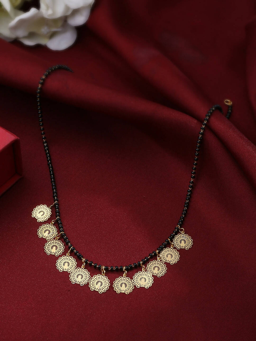 NVR Women Ethnic Gold-Polished Beaded Mangalsutra