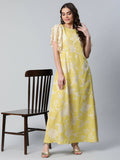 Ahalyaa Womens Lemon Yellow Crepe Floral Dress