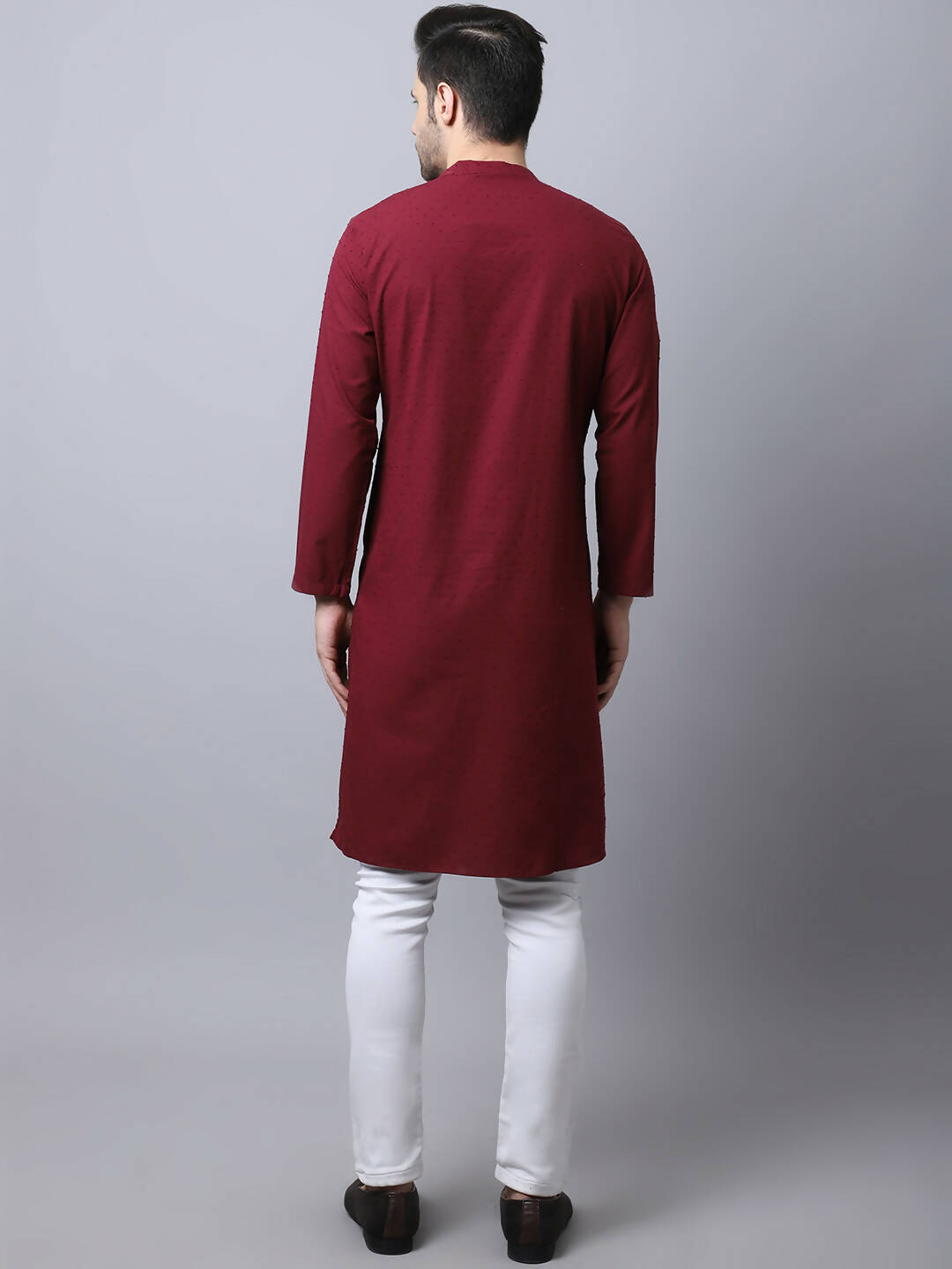 Even Apparels Maroon Pure Cotton Sherwani Men's Kurta With Asymetrical Cut