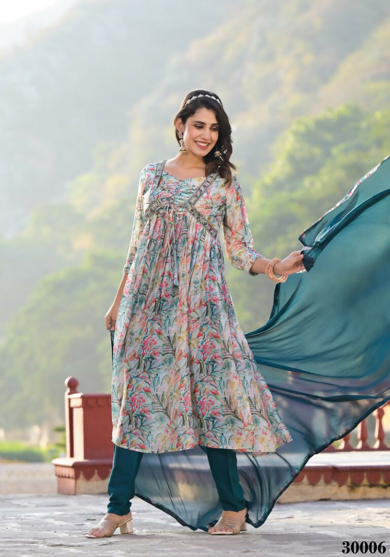 Designer Stylish Multi Slim Georgette Stitched Suit With Dupatta - Kiyara