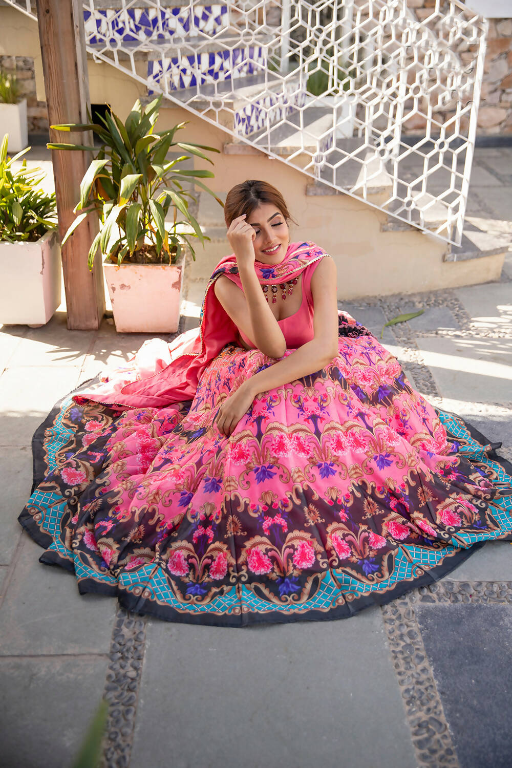 Wedding Designer Pink Chanderi Designer Lehenga - Anbazaar