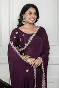 Morchari Wine Chiffon Hand Embroidery Saree And Stitched Blouse