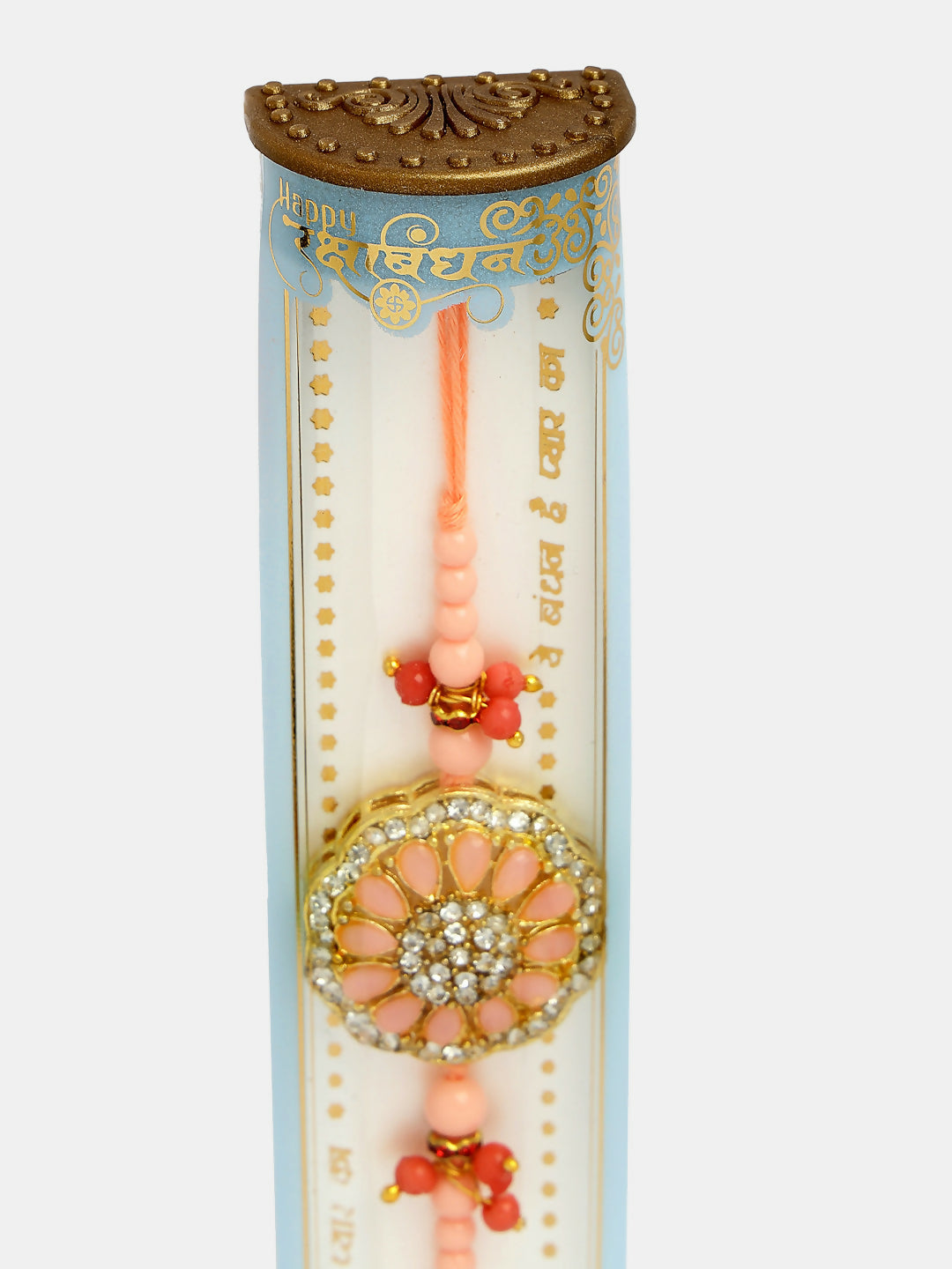 NVR Men Pink Stone-Studded Rakhi With Roli Chawal