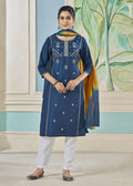 Jyoti Fashion Women's Morpich Pure Viscose Weaving Stripe with Embroidery Kurta Set