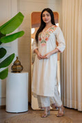 Lorenvalley Fashion Offwhite Pure Khadi Cotton Embroidery with Sequence Work Kurta Pant