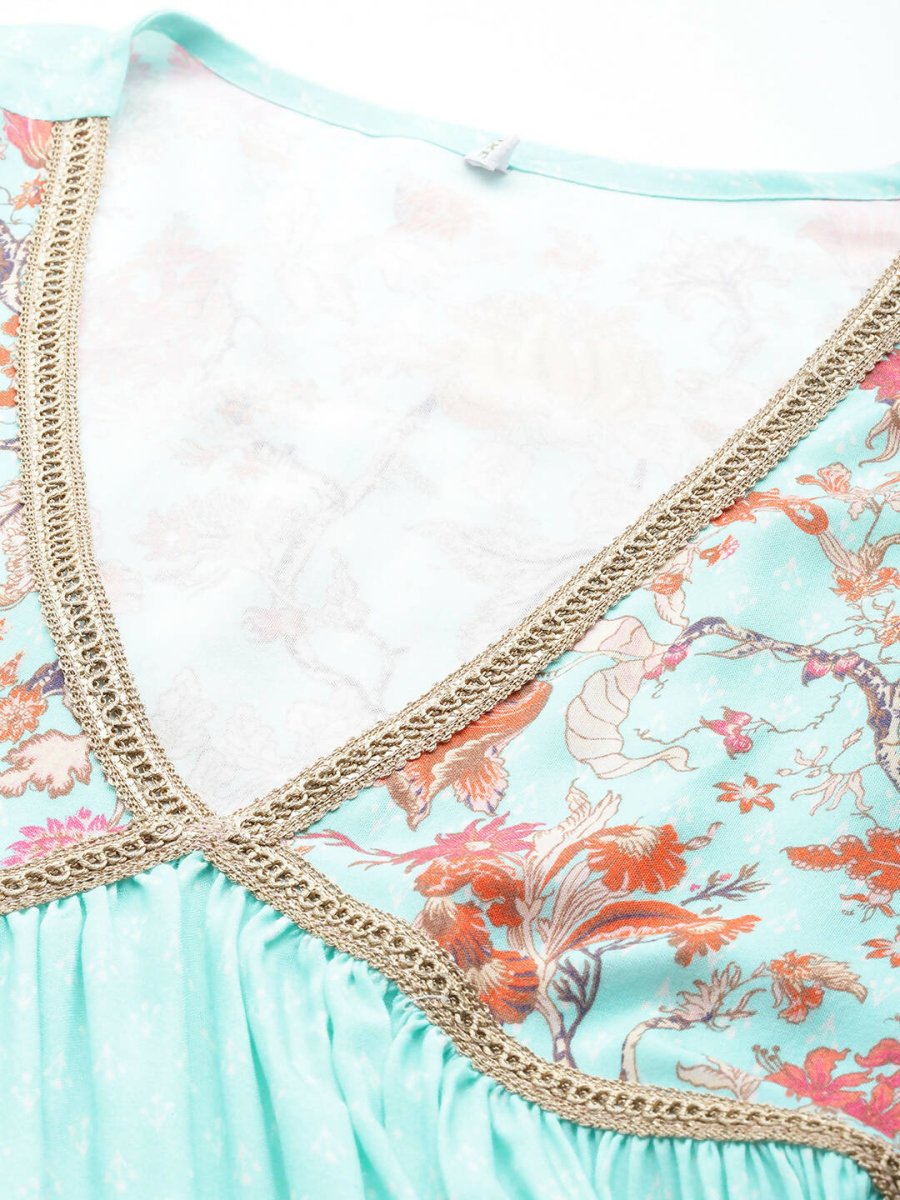 Ahalyaa Women's Traditional Wear Co-ords - Firozi