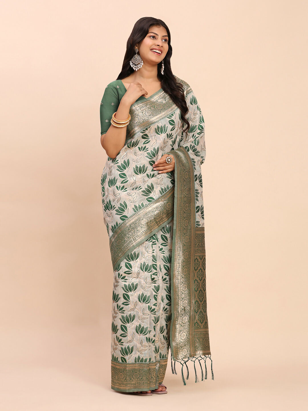 Shree Shyam Fashion Linen Cotton Green Saree