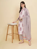 Designer Stylish White Cotton Stitched Suit With Dupatta - Tanisha