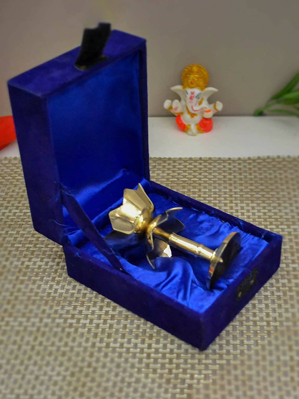 Craftvatika Gold Tone Brass Lotus Shape Pillar Diya Oil Lamp