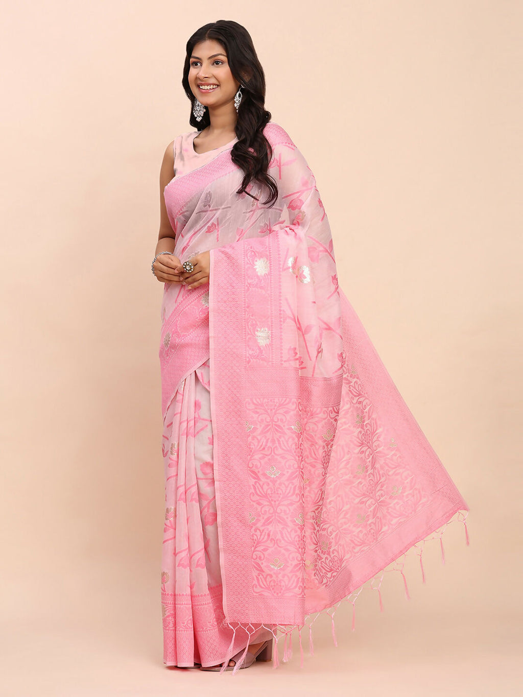 Shree Shyam Fashion Linen Cotton Light Pink Saree