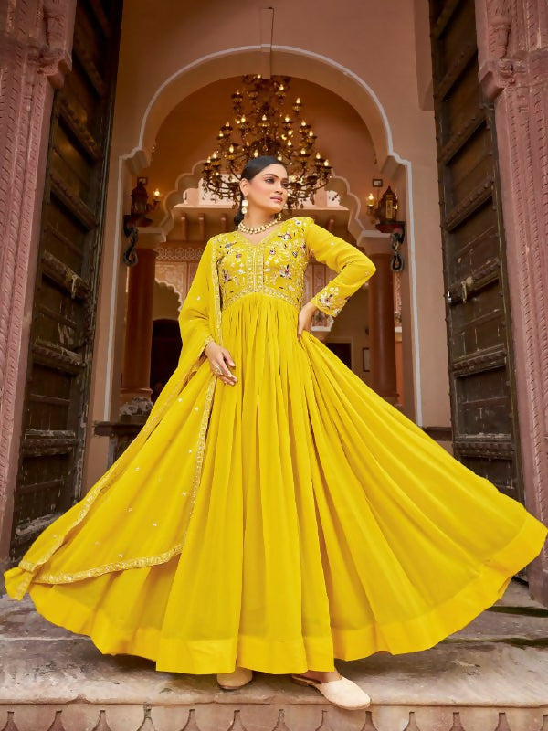 Joban Fashion Yellow Readymade Kurta Set With Sequence embroidery Work