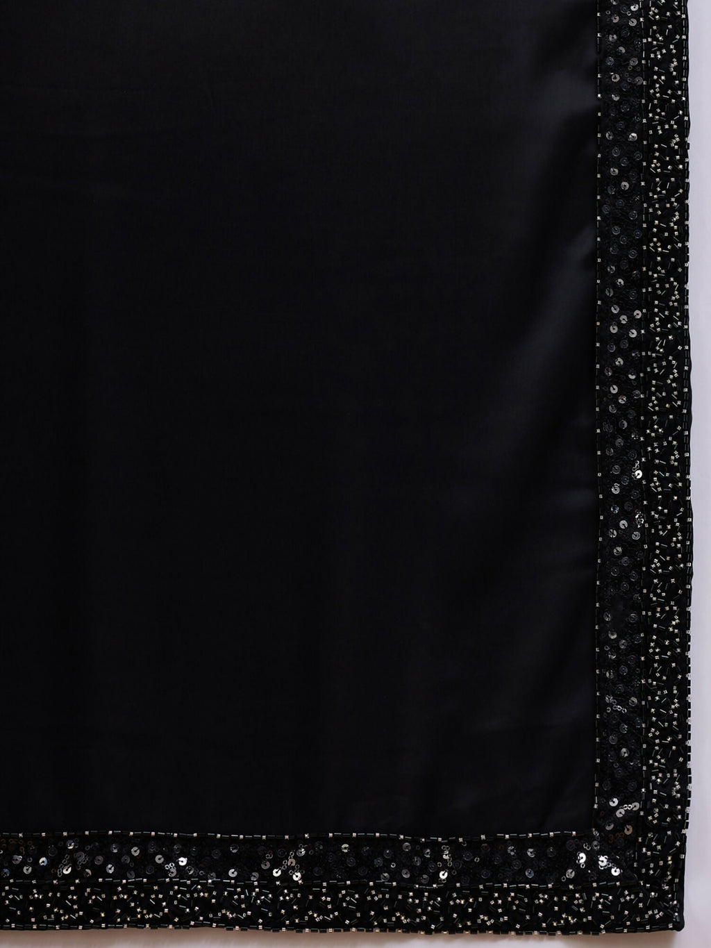 Black Satin Solid Sequence Work Saree with Stitched Blouse - Dharavi