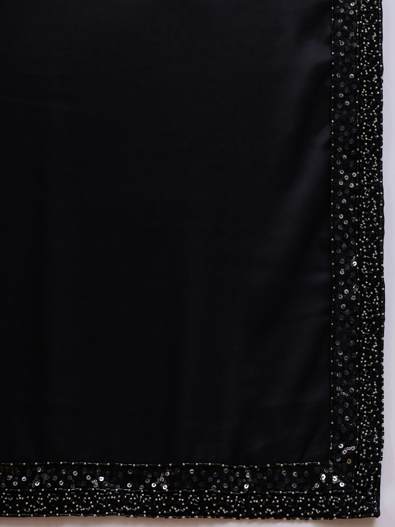 Black Satin Solid Sequence Work Saree with Stitched Blouse - Dharavi