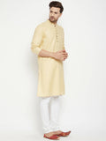 Even Apparels Beige Pure Cotton Long Men's Kurta With Band Collar