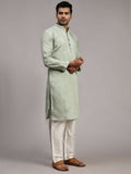 Light Green Silk Designer Embroidery Work Men's Rajwadi Kurta Set - Mahotsav