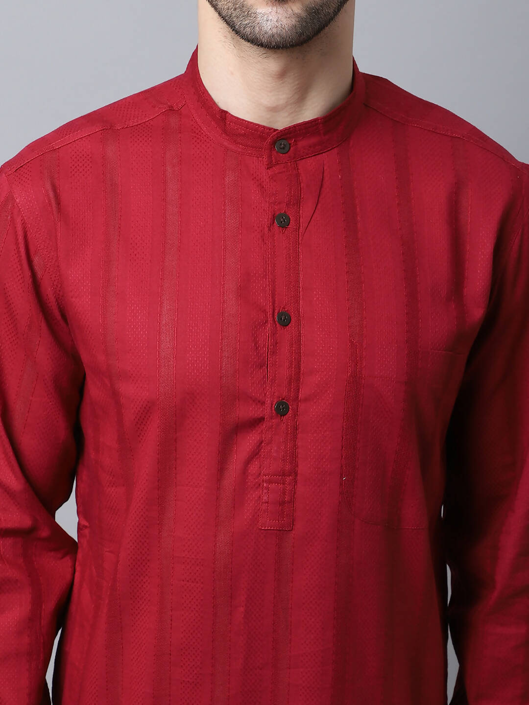 Even Apparels Maroon Pure Cotton Men's Kurta With Band Collar