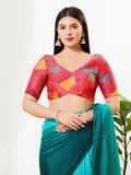 Joban Fashion Red Brocade Padded Blouse With V Neck Elbow Sleeves
