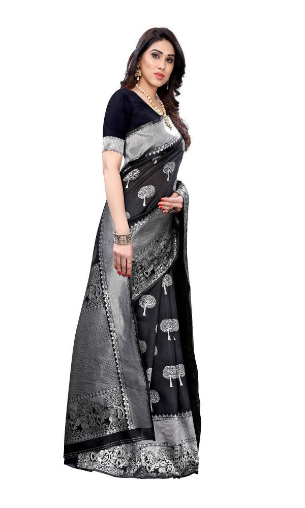Vamika Banarasi Jacquard Weaving Black Saree (AMEE BLACK)