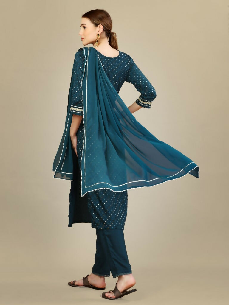 Jyoti Fashion Women's Morpich Silk Blend Embroidery & Sequence work Kurta with Trouser & Dupatta