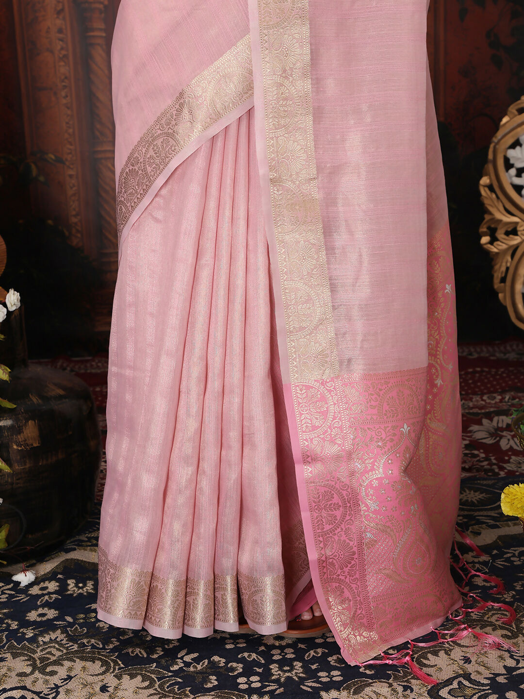 Shree Shyam Fashion Organza Light Pink Saree