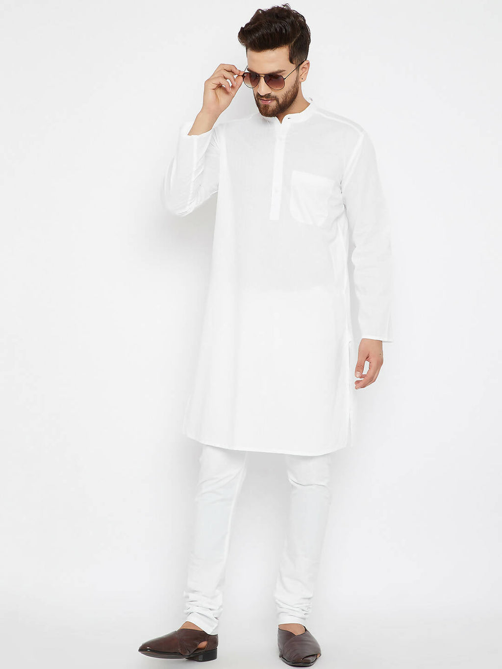 Even Apparels Band Collar White Pure Cotton Men's Kurta