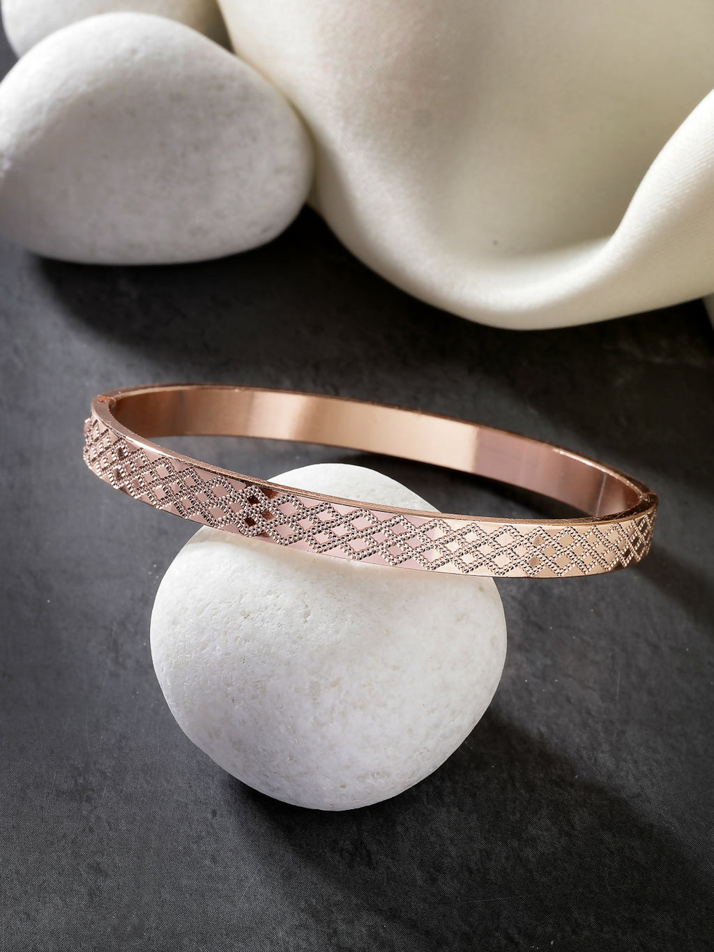 NVR Men's Rose Gold Stainless Steel Kada Bracelet
