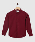 Manet Boys Mandarin Collar Full Sleeves Melange Shirt - Maroon